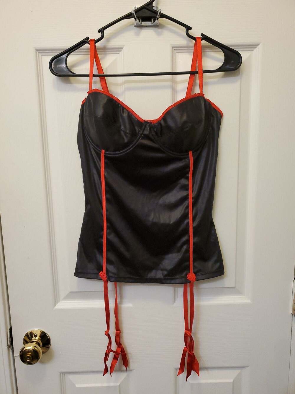 RARE Vintage Y2K Morbid Threads Black & Red Satin Bustier Corset Top 36D